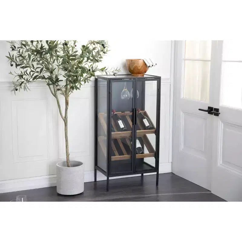 Cantinetta Portabottiglie in Legno Autoportante Contemporanea, Nera
