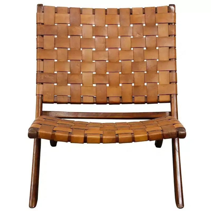 Poltrona Mid-Century Modern, Pelle Marrone Cognac, Struttura in Teak Massello