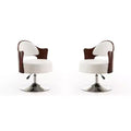Manhattan Comfort Set of 2 Bopper Faux Leather Adjustable Height Swivel Accent Chairs White: Chrome-Plated, Easy Clean