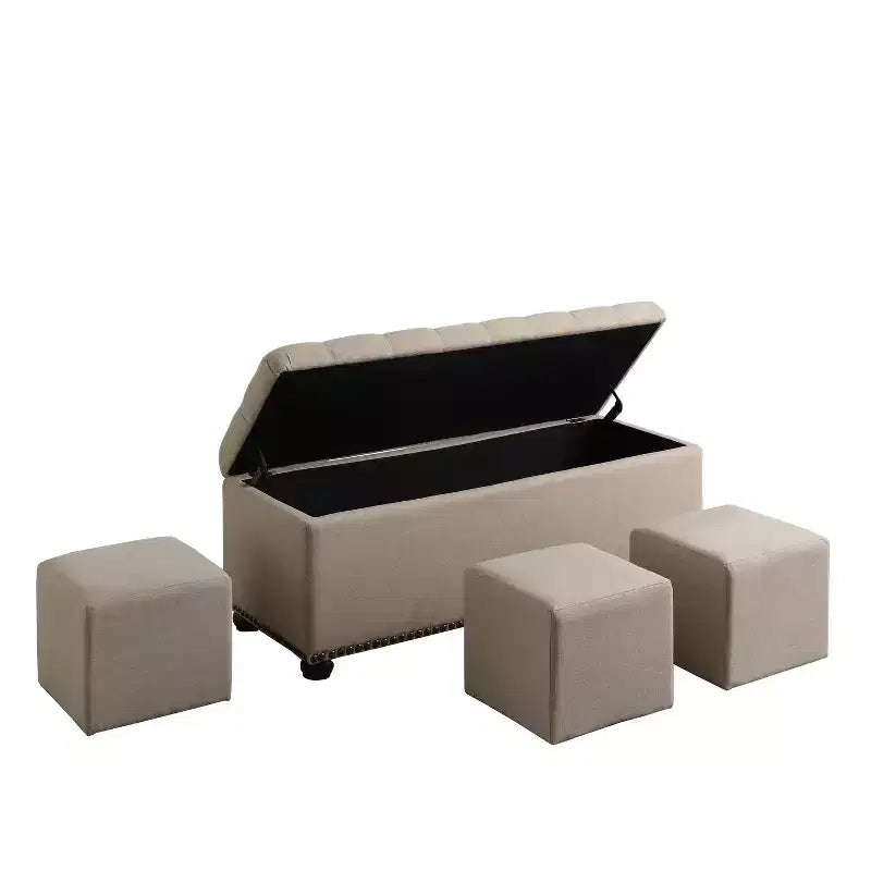 Panca Contenitore con 3 Posti a Sedere, Beige Chiaro