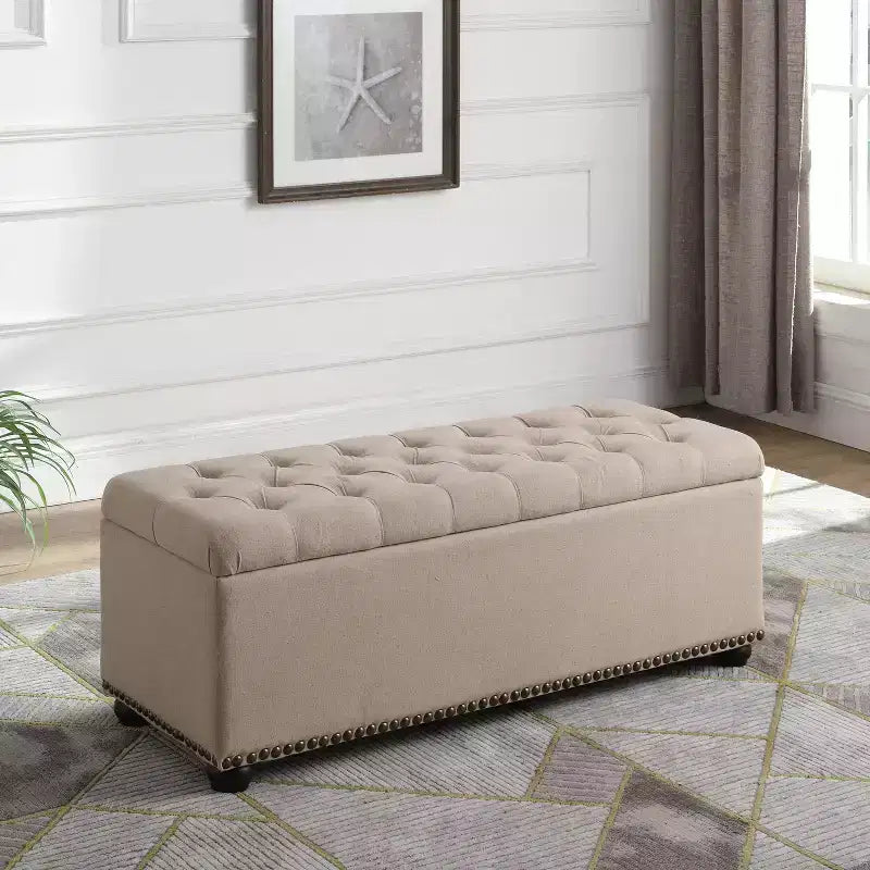 Panca Contenitore con 3 Posti a Sedere, Beige Chiaro