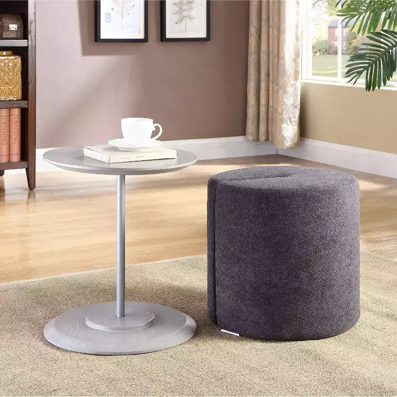 Tavolino da Caffè Ashwood con Pouf in Tessuto, Set Salotto 2 Pezzi