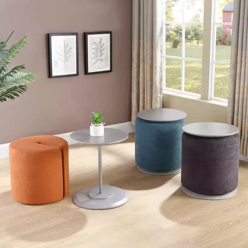 Tavolino da Caffè Ashwood con Pouf in Tessuto, Set Salotto 2 Pezzi