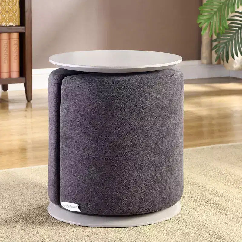 Tavolino da Caffè Ashwood con Pouf in Tessuto, Set Salotto 2 Pezzi